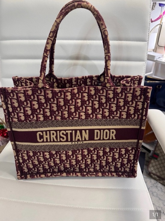 Handbags - Dior Burgundy and Beige Canvas Tote with CHRISTIAN DIOR